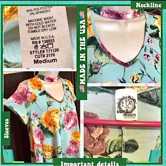 GUC M SUN & MOON M MINT BLUE ROMANTIC FLORAL TOP W V NECKLINE CUTOUT (bust 35") - Picture 8 of 11